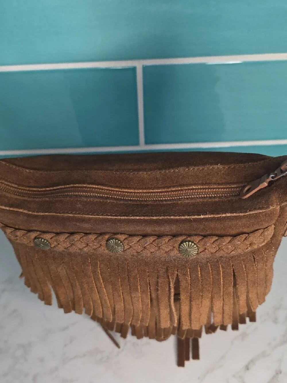 Minnetonka Fringed Suede Crossbody Bag in Brown